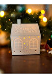Yılbaşı Dekoru Alev Efektli Led Mum ile Merry Christmas Süslü Ev 11 cm
