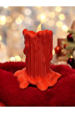 Led Mumlu Eriyen Alev Efektli Titreyen Led Mum Modern Dekoratif Şamdan Kırmızı 10 Cm