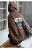 Kadın Kahverengi Inmodern Baskılı Oversize Kapüşonlu Sweatshirt Hoodie