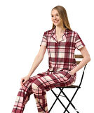 Pijahome Kadın Viskon İpeksi Dokulu Kısa Kollu Pijama Takımı