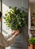 Yapay Çiçek Kapı Süsü Yeşil Okaliptus 50cm Yılbaşı Kapı Çelengi