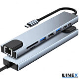 Global 8in1 USB Type-C Hub Port Adaptör HDMI USB Ethernet 100W PD Girişli WNE0003