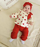 Kız bebek büyük kalp desenli 3’lü takım 