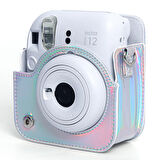 Instax Mini 12 Makine Uyumlu Silver Parlak Deri Kılıf