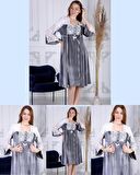 Duchesse 7008 Gri  Kadife Hamile Lohusa Gecelik Sabahlık Takım