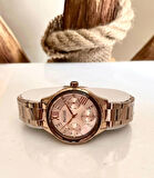 Ferrucci RoseGold Çelik Kristal Efektli Kasa Kadın Kol Saat+%100 Çelik Kolye Hediye