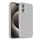 iPhone 16 Plus Kılıf Kamera Korumalı Simli Parıltılı Lüks Silikon