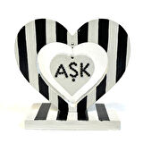 Uretti - Hülya 6683 5423 El Yapımı Siyah Beyaz Çizgili Kalp Şeklinde Dekoratif / Hediyelik Obje