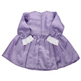 Kız Çocuk Lila Ekru Fırfırlı Cupcake Nakışlı Uzun Kollu Elbise