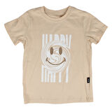 Erkek Çocuk Beyaz Kahve Renkli Çizgi Baskılı Gömlekli Pantolon Emoji Badili 3'lü Takım