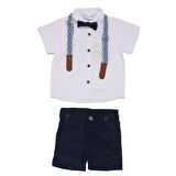 Erkek Çocuk Beyaz Gömlekli Lacivert Şortlu Papyonlu Takım