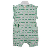 Kız Bebek Yeşil Çiçekli Çizgili Cepli Tulum