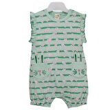 Kız Bebek Yeşil Çiçekli Çizgili Cepli Tulum