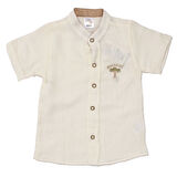 Erkek Çocuk Ekru Bej Palmiye Desenli Hakim Yaka Müslin Gömlek 2'li takım