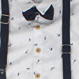 Erkek Çocuk Beyaz Laci Küçük Balık Dalgıc Baskılı Papyonlu Gömlekli 2'li Takım