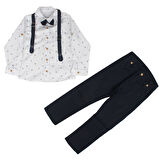 Erkek Çocuk Beyaz Laci Küçük Balık Dalgıc Baskılı Papyonlu Gömlekli 2'li Takım