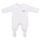 Unisex Ekru Sade Çıtçıtlı Kendinden Çoraplı Tulum