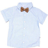 Erkek Çocuk Beyaz Mavi Kahve Desenli Gömlekli Papyonlu Askılı Kısa Kol 3'lü Takım