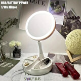 Monozone  10x Katlanabilir Makyaj Aynası Çift Taraflı Usb Vanity Led Işıklı Büyüteçli Ayna Make Up