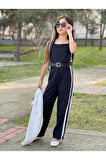 MODAVALS KEMER HEDİYELİ BELİ LASTİKLİ ŞERİT DETAYLI GARSON BOY KIZ ÇOCUK SİYAH TULUM & CEKET KOMBİN