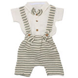 Erkek Bebek Ekru Yeşil Çizgili Müslin Papyonlu Gömlekli Salopet Takım