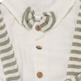 Erkek Bebek Ekru Yeşil Çizgili Müslin Papyonlu Gömlekli Salopet Takım