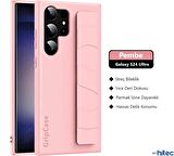 Global Samsung Galaxy S24 Ultra Uyumlu Premium Case Parmak Askılı Telefon Kılıfı Pembe WNE1087
