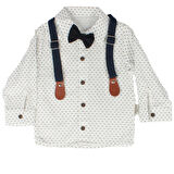 Erkek Bebek Laci Beyaz Puanlı Papyonlu Şapkalı Gömlek Takım