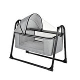 Bebegen Gri Keten Kumaş Portatif Cibinlikli Sallanır Beşik