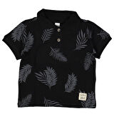 Erkek Çocuk Siyah Yaprak Desenli Polo Yaka Tişört