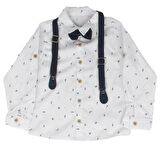 Erkek Çocuk Beyaz Laci Küçük Balık Dalgıc Baskılı Papyonlu Gömlekli 2'li Takım