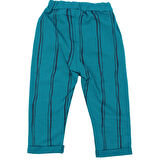 Erkek Çocuk Ekru Mavi Manzara Baskılı Çizgili Pantolonlu 2'li Takım