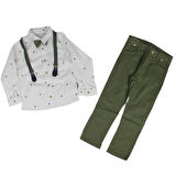 Erkek Çocuk Beyaz Yeşil Yıldız Desenli Papyonlu Gömlekli Papyonlu Askılı 2'li Takım