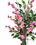 Yapay Ağaç Pembe Bahardalı Elma Çiçeği Ağacı100cm Yeşil Yapraklı 