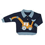 Erkek Bebek Lacivert Sarı Kepçe Desenli Yakalı 2'li Takım