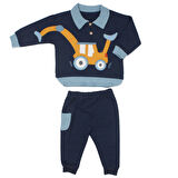 Erkek Bebek Lacivert Sarı Kepçe Desenli Yakalı 2'li Takım