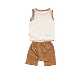 Erkek Bebek Ekru Kahve Palmiye Desenli Şortlu 2'li Takım