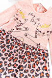 Leopar Desenli Kedi Baskılı Kız Bebek Elbise