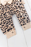 Leopar Desenli Fiyonklu Bandanalı Kız Bebek Tulum