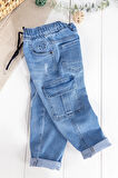 Kargo Cepli Denim Kumaş Beli Lastikli Erkek Çocuk Kot Pantolon