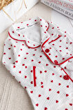 Minik Kap Desenli Düğmeli %100 Paamuk Kız Bebek Pijama Takımı