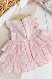 Üç Katlı %100 Pamuk Kız Bebek Elbise Şık Doğum Günü Özel Gün  Pembe
