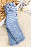 Fiğürlü Denim Pamuku  Şık Kot Kız Bebek Pantolon