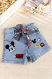 Fiğürlü Denim Şık Kot  Kız Çoşuk Şort