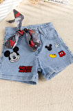 Fiğürlü Denim Şık Kot  Kız Çoşuk Şort