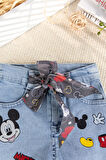 Fiğürlü Denim Şık Kot  Kız Çoşuk Şort