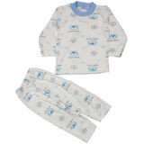 Erkek Çocuk Beyaz Mavi Yıldızlı Ayılı Desenli 2'li Pijama Takımı