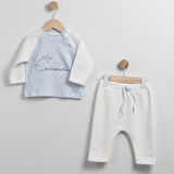 Erkek Bebek Beyaz Mavi Uçak Desenli 2'li Takım