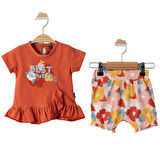 Kız Bebek Kiremit Best Flowers Baskılı Renkli Şortlu 2'li Takım