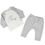 Erkek Bebek Beyaz Mavi Uçak Desenli 2'li Takım